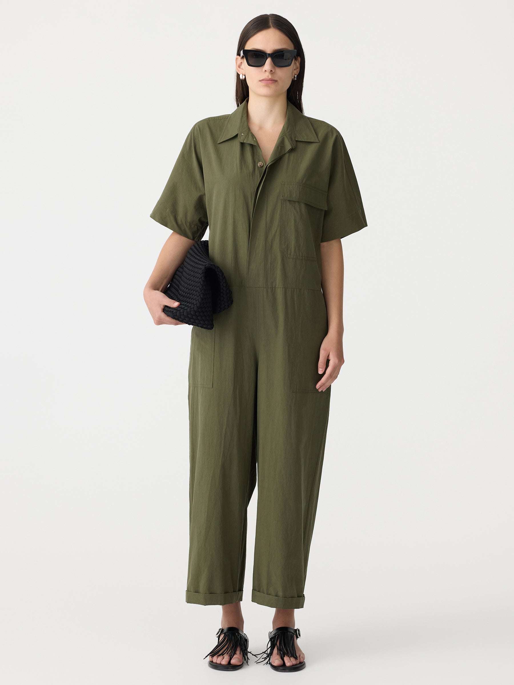 Bassike - Crushed Cotton Jumpsuit Khaki | Jumpsuits | 47