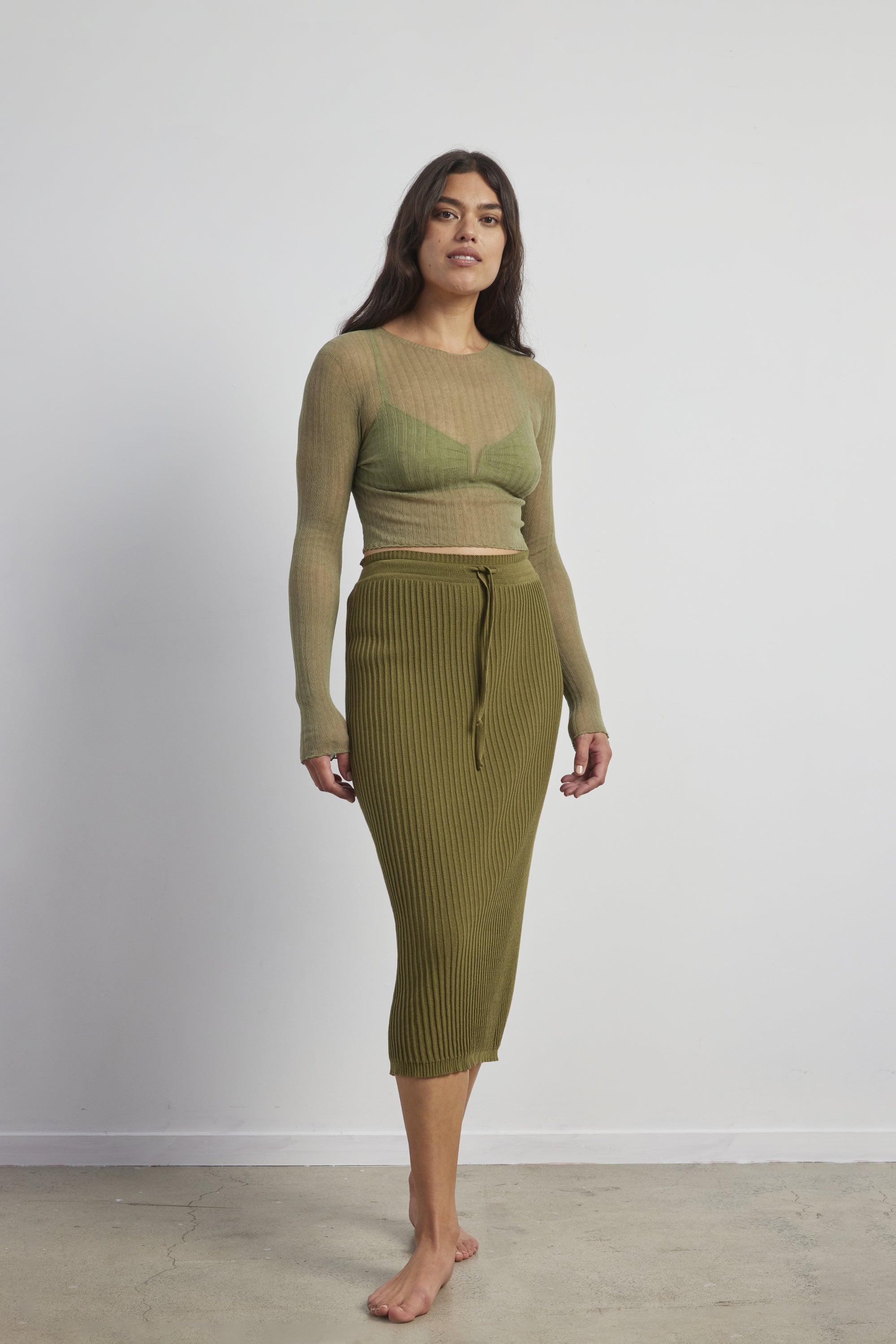 Standard Issue - Cotton Tulle Crop Top Khaki, Tops