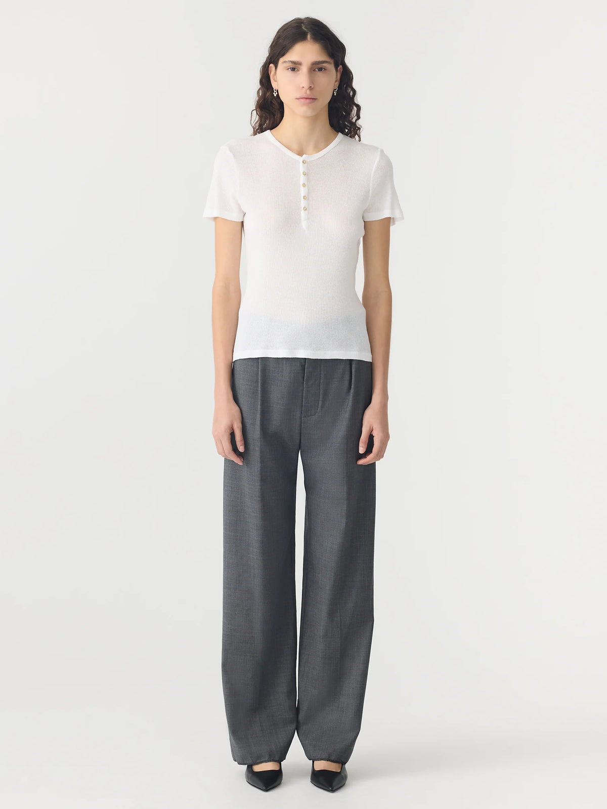 Engineered Rib Placket Bassike - Sheer Rib Placket T.Shirt White | Tops | 47 Frocks Online Store