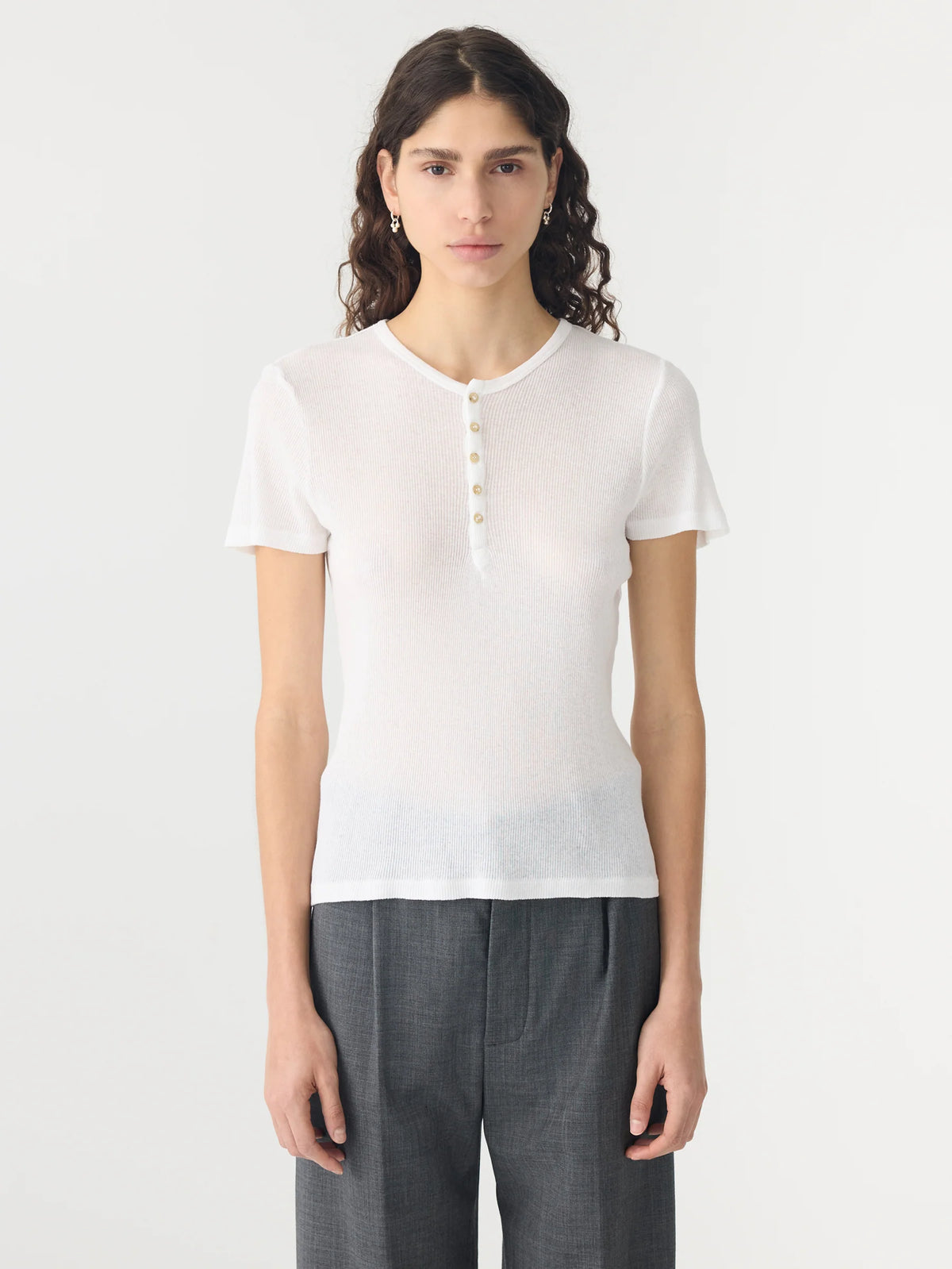 Engineered Rib Placket Bassike - Sheer Rib Placket T.Shirt White | Tops | 47 Frocks Online Store