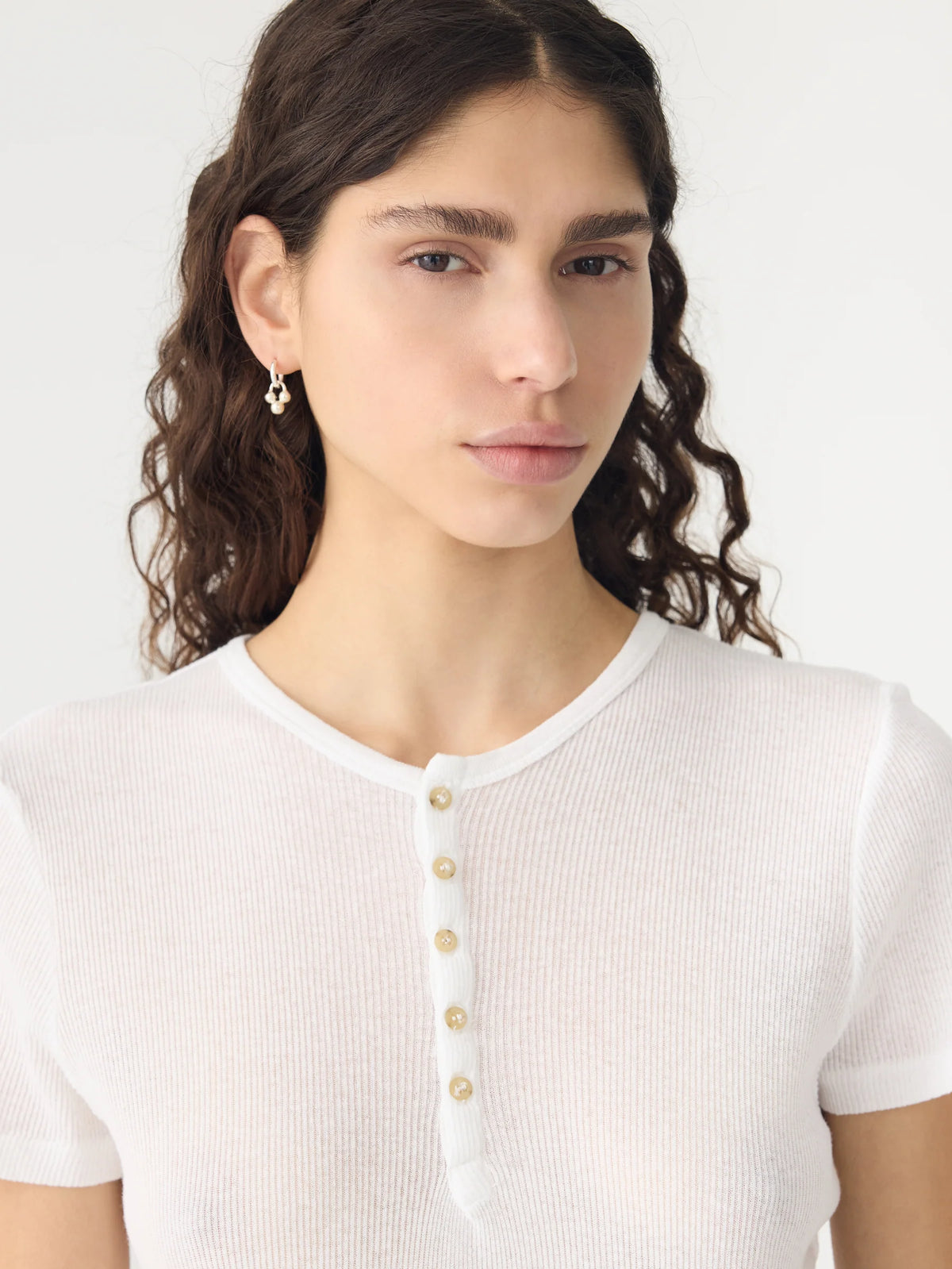 Engineered Rib Placket Bassike - Sheer Rib Placket T.Shirt White | Tops | 47 Frocks Online Store