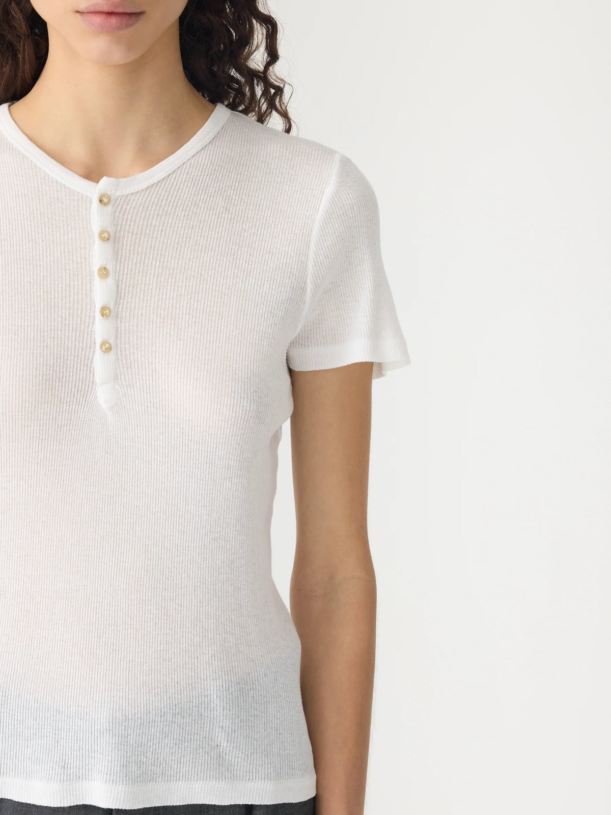 Engineered Rib Placket Bassike - Sheer Rib Placket T.Shirt White | Tops | 47 Frocks Online Store