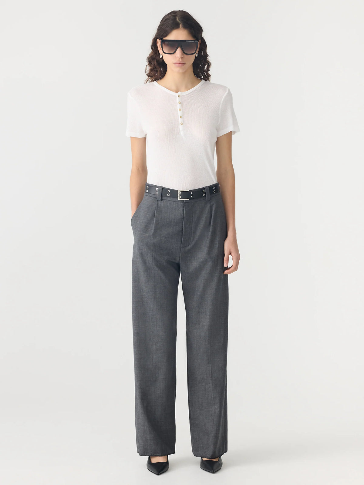 Engineered Rib Placket Bassike - Sheer Rib Placket T.Shirt White | Tops | 47 Frocks Online Store